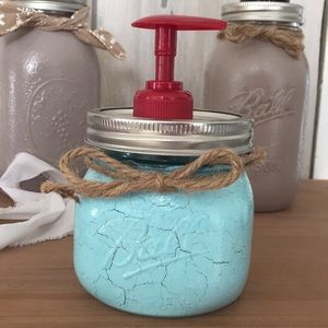 Hand Crafted- hand painted, small, square jar soap/hand sanitizer pump